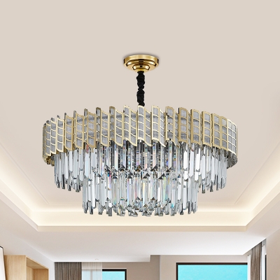 Gold 3 Tiers Chandelier Lighting Contemporary 9 Bulbs Crystal Rectangle Ceiling Suspension lamp
