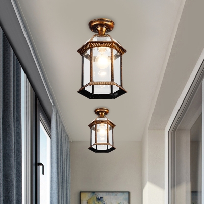 Lantern Balcony Semi Flush Mount Colonial Style Clear Glass 1 Bulb Black/Brass Ceiling Flush, 8
