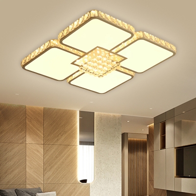 LED Bedroom Flush Ceiling Light Modernity Chrome Flush Mount Fixture with Square Clear Crystal Shade in Warm/White Light