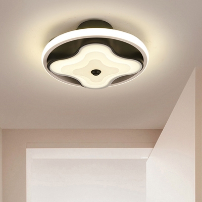 Metal Round Flush Mount Lighting Contemporary Black and White LED Flush Ceiling Lamp Fixture, White/Warm Light