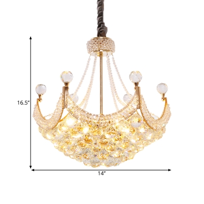 Minimalist Basket Semi Flush Chandelier 6 Bulbs Crystal Close to Ceiling Lighting in Gold