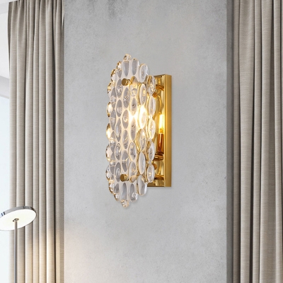 Modern 1 Head Sconce Light with Cut Crystal Shade Gold Panel Wall Mounted Lighting with Rectangle Backplate