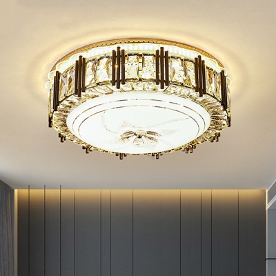 Modern Drum Ceiling Flushmount Lamp Beveled Cut Crystal LED Flush Mounted Light in Gold
