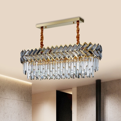 Modern Ellipse Ceiling Lamp Crystal Prisms 10 Lights Restaurant Island Lighting Fixture in Black and Gold