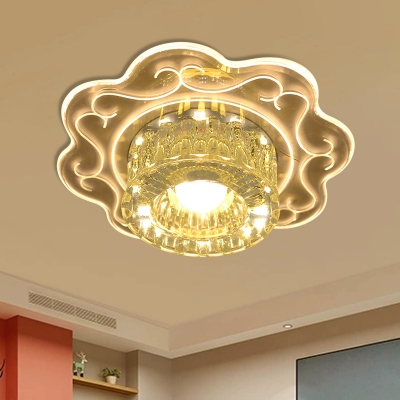 Modern Floral LED Close to Ceiling Light Clear Crystal Flushmount in Red/Warm/Multicolored Light for Hallway