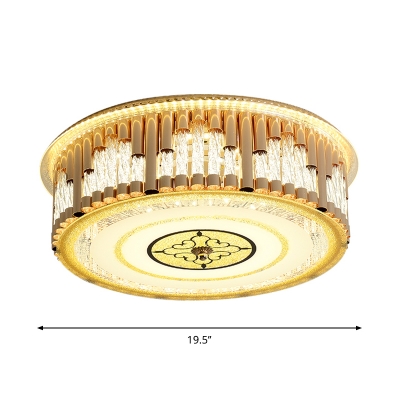 Modern Flush Mount Drum Light Prismatic Optical Crystal LED Bedroom Close to Ceiling Lighting Fixture in Gold