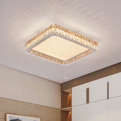 Modern LED Square Ceiling Lighting Crystal Block Dining Room Flush Mount Light Fixture in White
