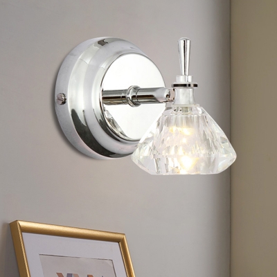 Modern Mini Conic Wall Light Fixture Single Clear Crystal LED Wall Mount Lamp for Bathroom