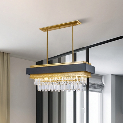 Postmodern Tiered Rectangle Island Lamp 5 Bulbs Crystal Ceiling Pendant in Black-Gold