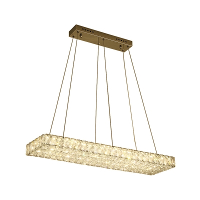Rectangle Clear Crystal Island Lighting Contemporary LED Suspension Lamp for Dining Room