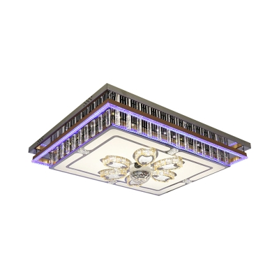 Rectangle LED Flush Mount Ceiling Light Modern Style Stainless Steel Crystal Bluetooth Flush Light