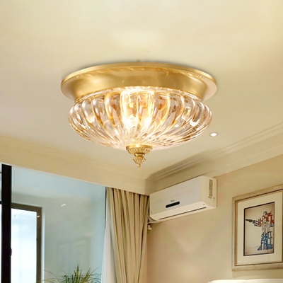 

Ribbed Crystal Gold Ceiling Lighting Cap-Shaped 2 Heads Postmodern Flush Mount Light Fixture, HL661030