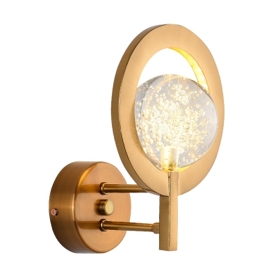 Seedy Crystal Ball Wall Lighting Post-Modern Living Room LED Sconce with Hoop in Gold
