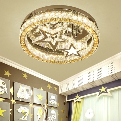 Stars Semi-Flush Mount Modern Style Faceted Glass Kids Room LED Ceiling Light Fixture in Stainless-Steel
