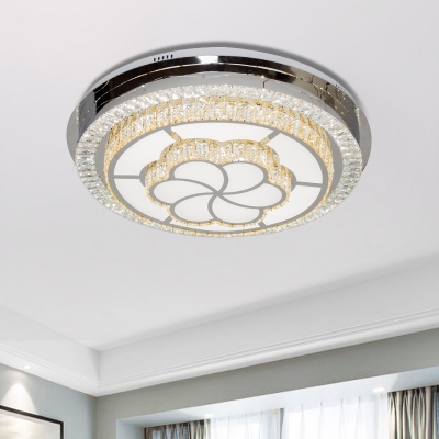 Study Room Flushmount Lighting Modern Style Clear LED Ceiling Mounted Fixture with Floral Crystal Block Shade