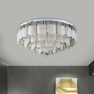 Textured Glass Layers Flushmount Modern 15 Lights Living Room Ceiling Flush Light with Clear Crystal Ball Drop