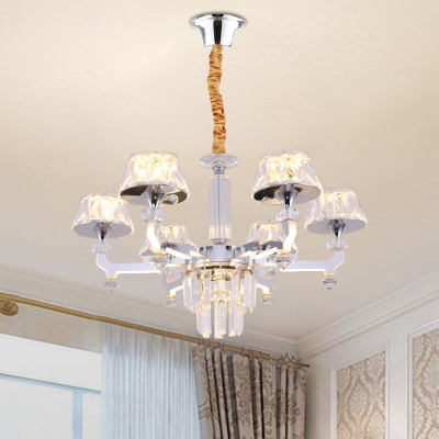 Truncated Cone Clear Crystal Chandelier Modern 6/8-Head Bedroom LED Pendant Lamp in Warm/White/Natural Light