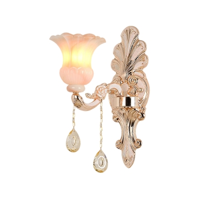 1/2-Light Flower Sconce Modern Style Crystal Wall Mounted Lighting in Champagne for Backdrop Sofa