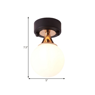 1 Bulb Flush Light Traditional Ball Opal White Glass Ceiling Mounted Fixture in Black