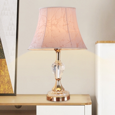1 Light Paneled Bell Nightstand Light Countryside Beige/Green/Pink Fabric Night Table Lamp with Crystal Urn Base