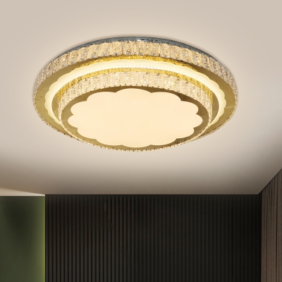 2 Layers Round Crystal Ceiling Light Modernist Living Room LED Flush Mount Recessed Lighting in Stainless Steel