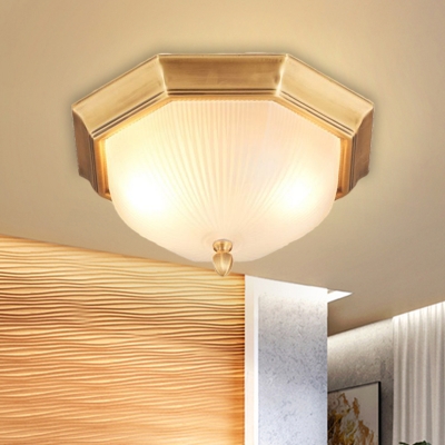 2 Lights Opal Glass Ceiling Mounted Light Rustic Brass/Black-Gold Dome Bedroom Flush Mount Lamp