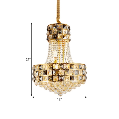 3/8-Head Empire Pendant Chandelier Modern Style Gold Crystal Hanging Ceiling Light