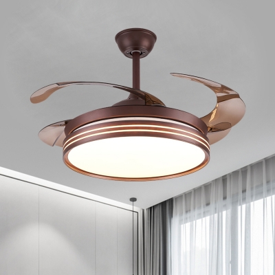 4-Blade Drum Metal Ceiling Fan Light Modernism White/Gold/Coffee LED Semi Flush Mounted Lamp, 42