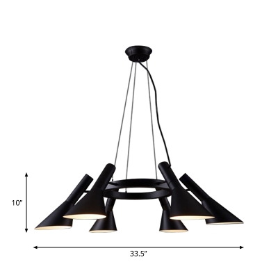 6 Lights Metallic Ceiling Pendant Industrial Black Conic Bedroom Chandelier Lighting