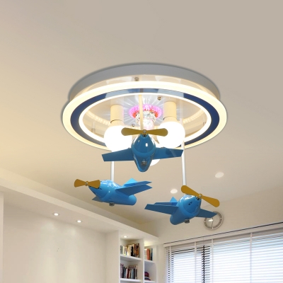 Aircraft Children Bedroom Ceiling Lamp Metallic Kids Style LED Semi Flush Mount Light in Blue