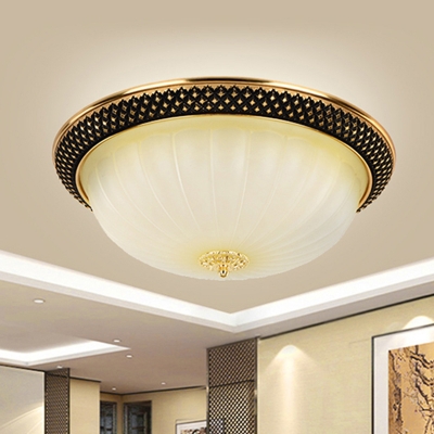 Black-Gold LED Ceiling Flush Minimalist Ribbed Glass Bowl Shaped Flush Mounted Light, 11