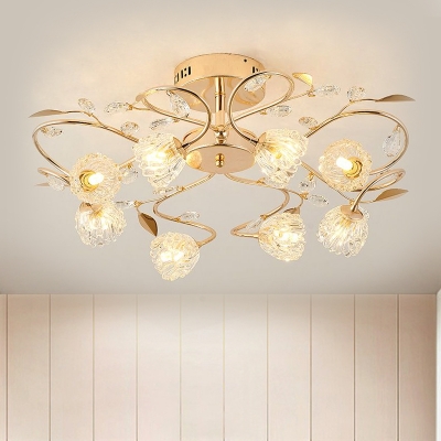Blossom Semi Mount Lighting Modern Style 8-Head Gold Close to Ceiling Lamp with Branch Design