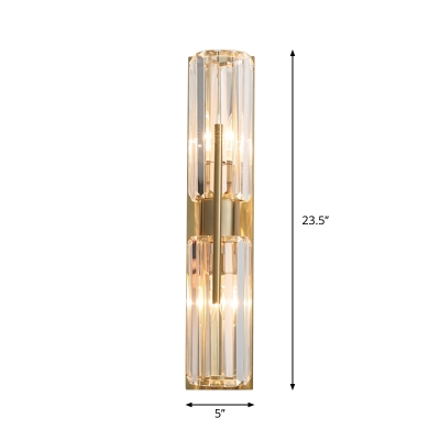 Clear Crystal Cylinder Wall Mounted Lamp Traditional 2-Light Bedroom Sconce Wall Sconce in Gold