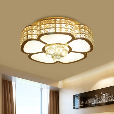 Clear Crystal Floral Ceiling Light Contemporary 4/6-Head Flush Mount Lighting in Gold with Droplet, 16