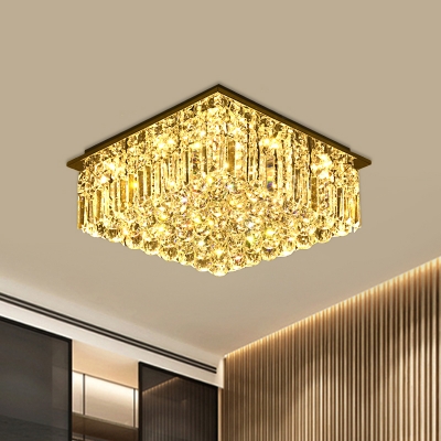 Clear K9 Crystal Square Ceiling Flush Modernist Bedroom LED Flush Mount Lighting Fixture