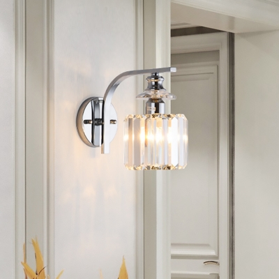 Cone/Drum Shade Wall Light Sconce Contemporary Crystal Block 1 Light Indoor Wall Lamp in Chrome