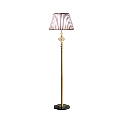 Cone Fabric Standing Lighting Countryside 1 Light Living Room Crystal Floor Lamp in Purple