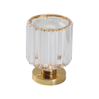 Contemporary Cylindrical LED Desk Lamp Prismatic Optical Crystal Night Light in Gold, White Light