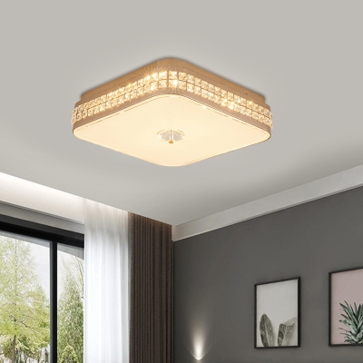 Contemporary LED Flush Light Fixture with Crystal Shade Champagne Floral/Square Ceiling Lighting, 15.5