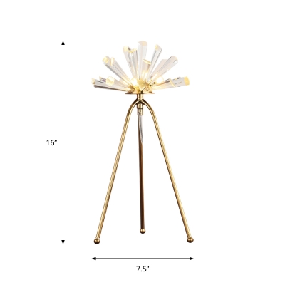 Crystal Icicle Dandelion Table Light Modern 3-Bulb Bedroom Night Stand Lamp with 3 Legs in Gold