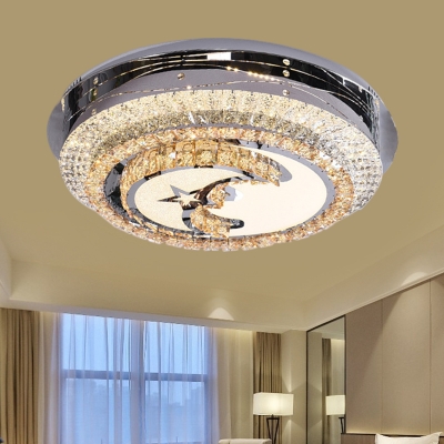 Cut Crystal Star and Moon Flush Mount Light Modern Style LED Ceiling Mounted Fixture in Stainless-Steel