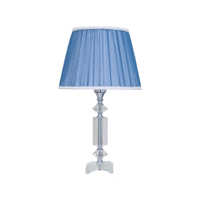 Fabric Blue/Beige/Cream Gray Night Lamp Pleated Shade 1 Light Traditional Nightstand Lighting with Crystal Base