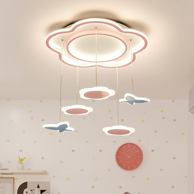 Flower Girls Bedroom Pendant Lighting Acrylic LED Kids Hanging Light Fixture in Pink