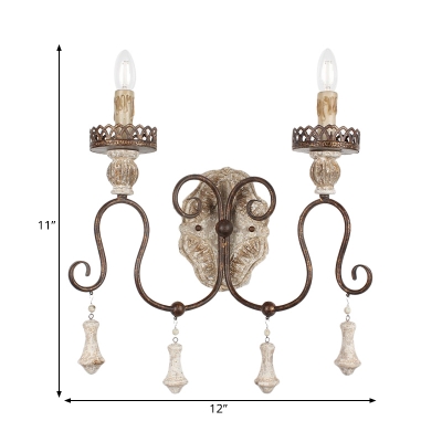 French Country Candlestick Wall Lighting 1/2-Light Wooden Sconce with Undulated Arm in Bronze