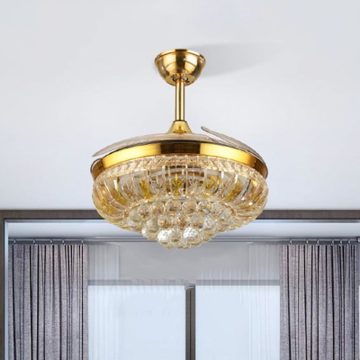 Gold Bowl Shape Ceiling Fan Light Modern Crystal Living Room 19