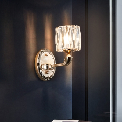 Gold Cylinder Sconce Light Fixture Contemporary 1/2-Bulb Clear Crystal Glass Wall Mounted Lighting for Staircase