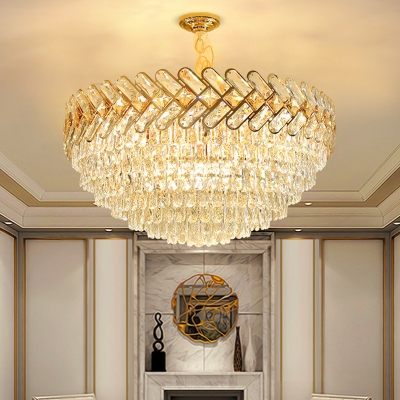 Gold Dome Shaped Chandelier Light Modern Crystal 5/7-Bulb Living Room Suspended Lighting Fixture