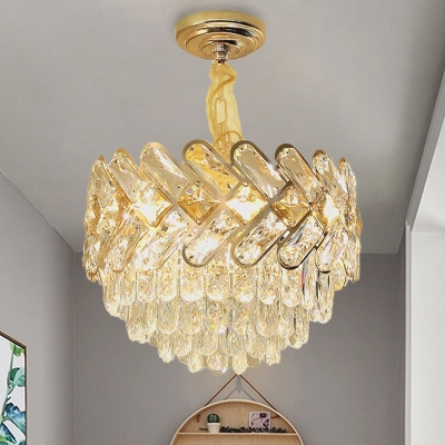 Gold Dome Shaped Chandelier Light Modern Crystal 5/7-Bulb Living Room Suspended Lighting Fixture