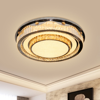 LED Ceiling Flush Light Modern Tiered Round Inlaid Crystal Flushmount Lighting in Nickel