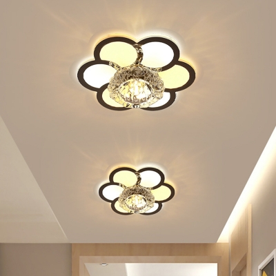 LED Flushmount Light Modern Corridor Ceiling Light Fixture with Flower/Leaf Clear Crystal Shade